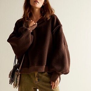 Free People Cozy Camden Crewneck Sweatshirt - Chocolate Brown